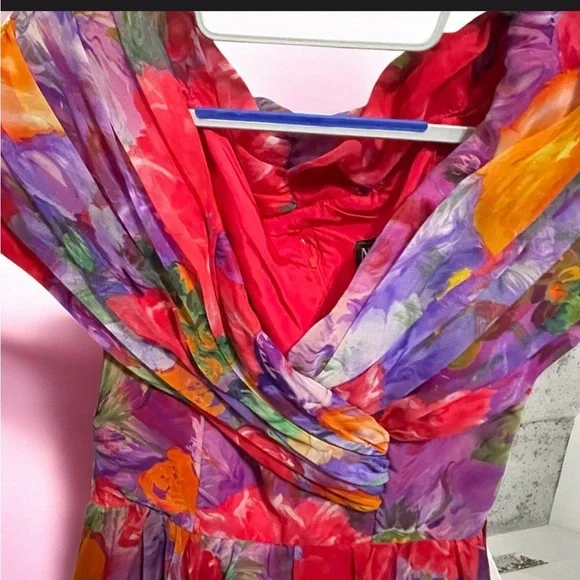 Night Way Collections Strapless Floral Dress - Red and Purple - Picture 4 of 5